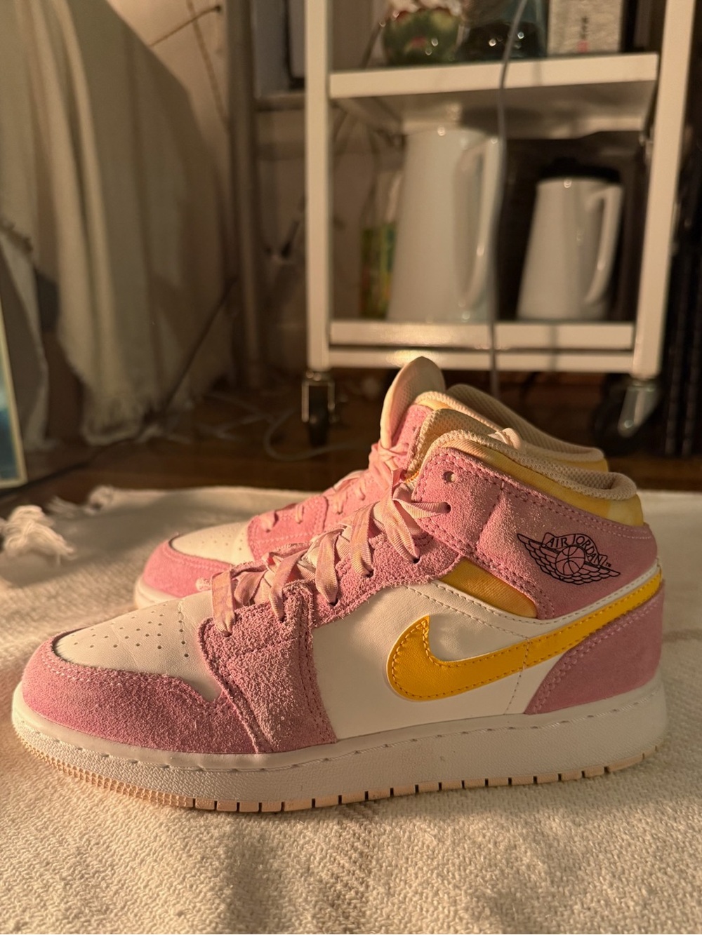 Jordan Pink and White Youth' High-Top Sneakers